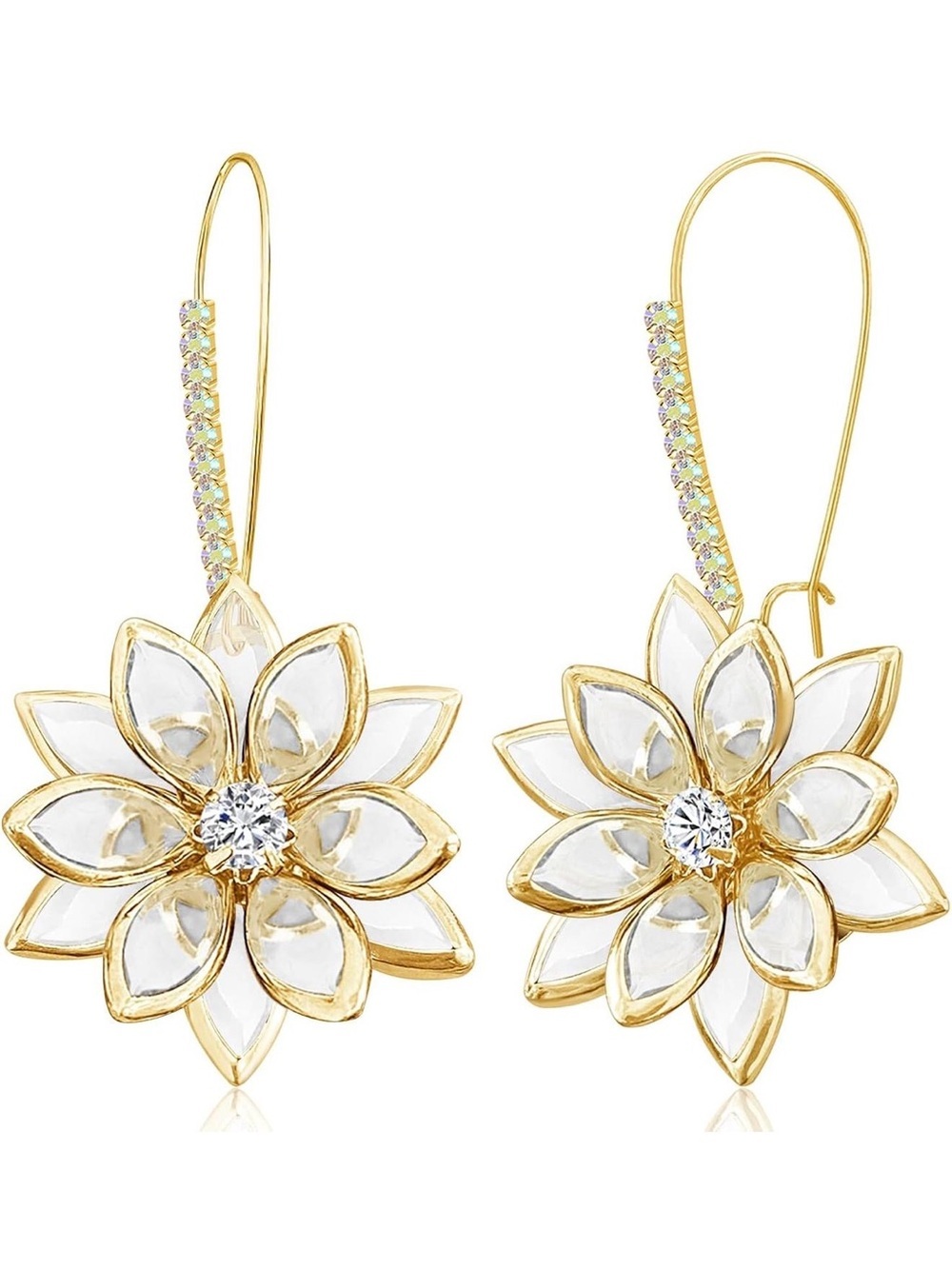 Anthropologie Gold and Clear Floral Dangle Earrings